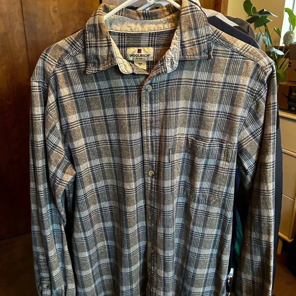 Woolrich Men's Blue and Gray Plaid Shirt